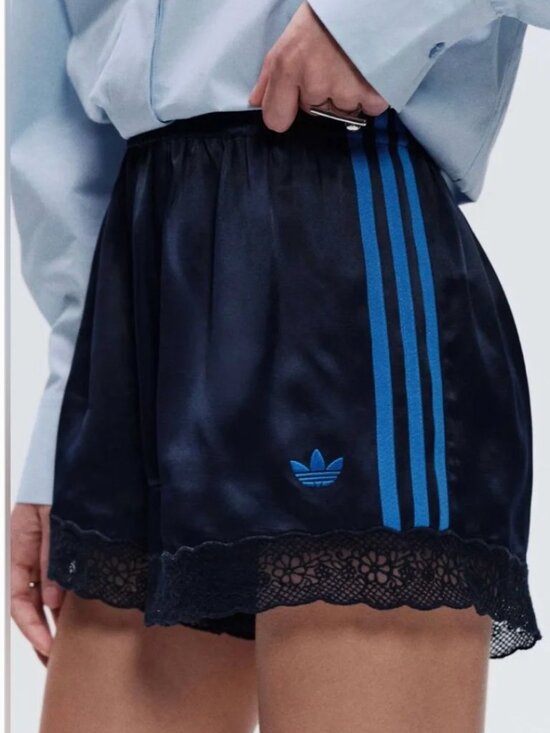 Adidas Pants - NWT adidas Originals × ASOS lace hem shorts in navy satin